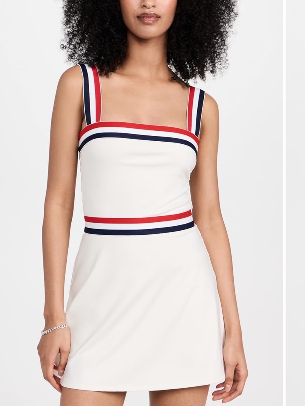 Reformation Active White Dress with Red & Navy Stripes